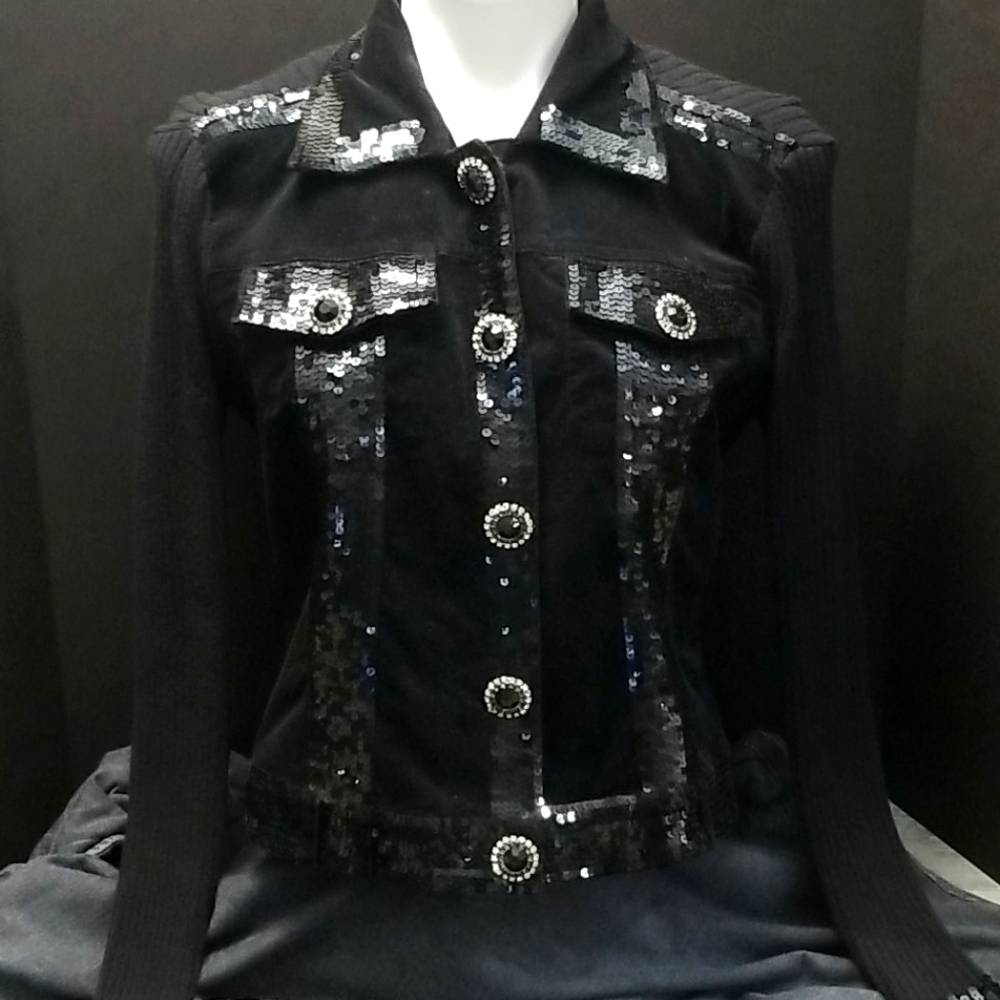 BEREK Black Sequined Sweater Jacket M